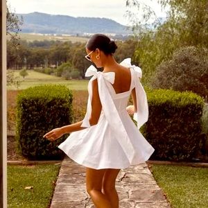 White mini Dress with long ribbon tie straps
